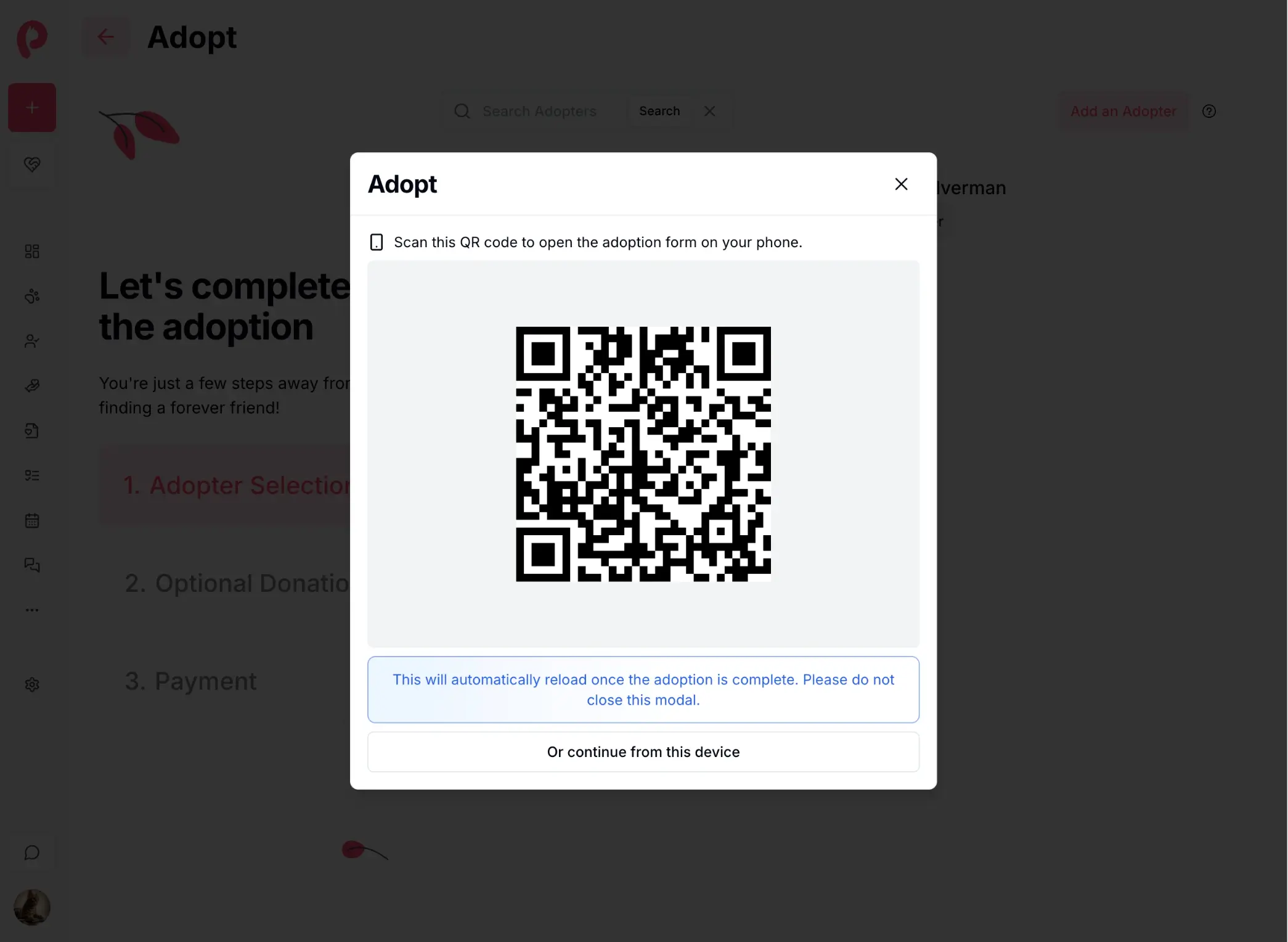 QR code generator for pet adoption profiles