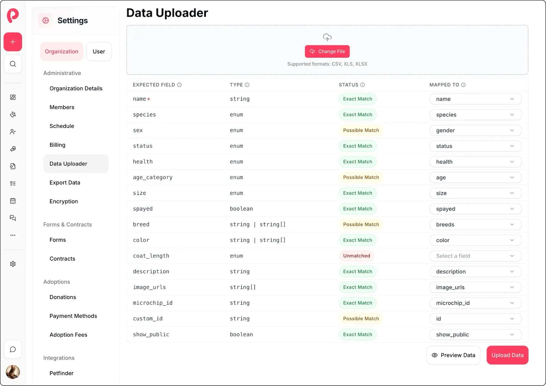 Upload CSV, XLSX, XLS files