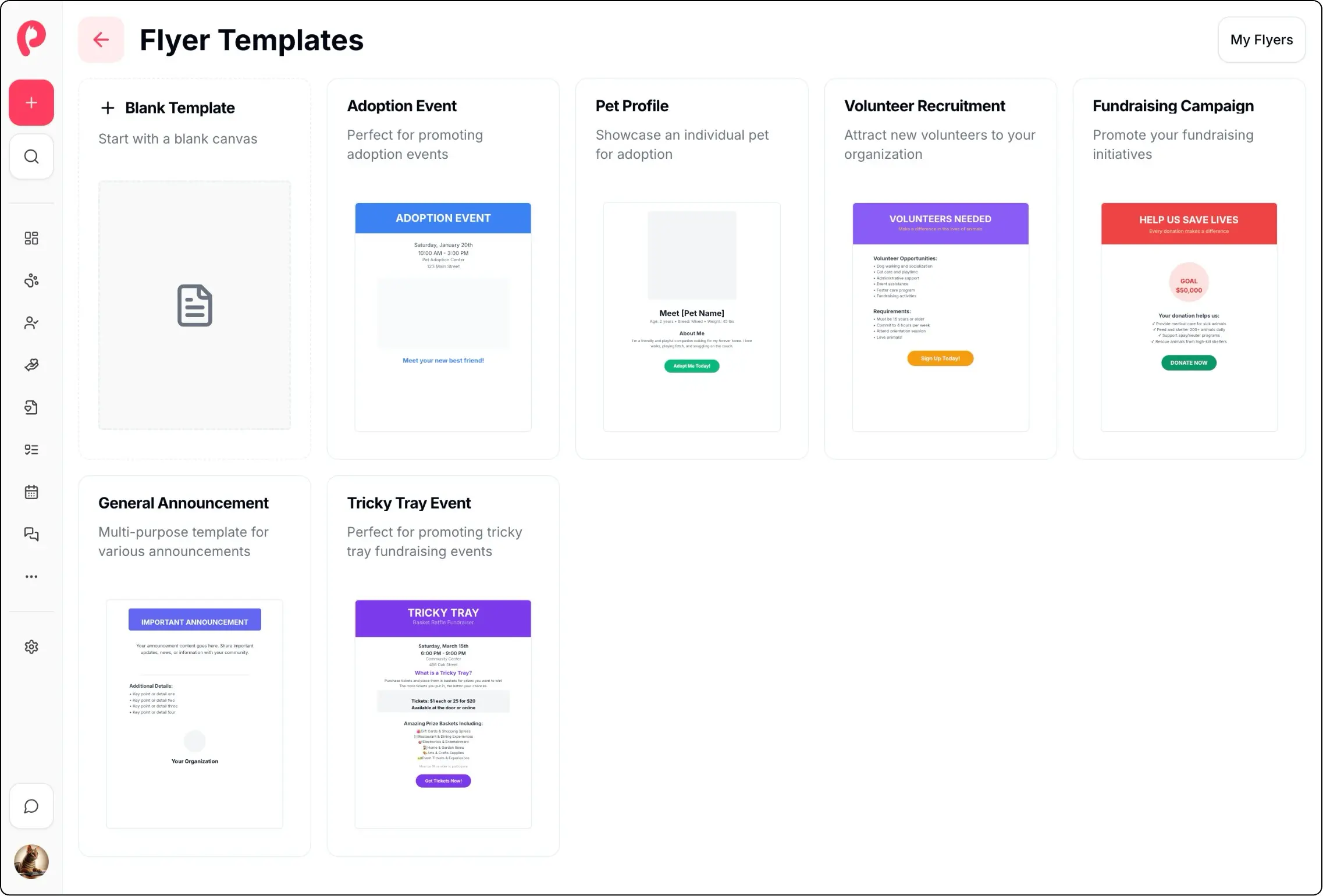 Drag-and-drop flyer and template designer for creating custom adoption materials