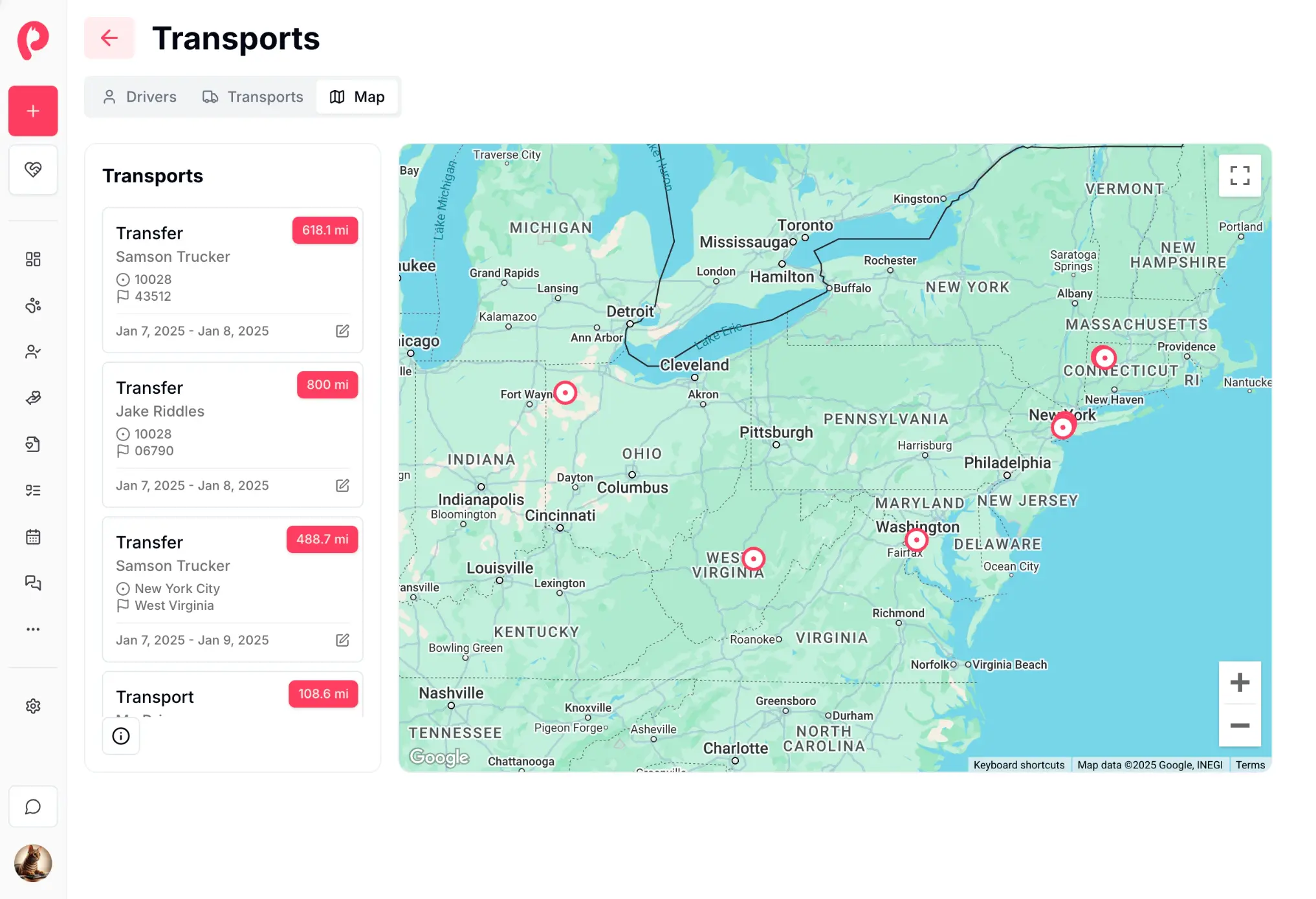 Transport map for pet relocation and rescue missions